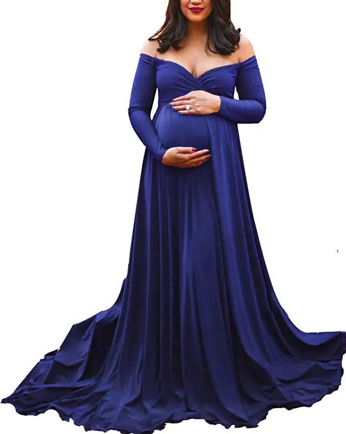 Сексуальное платье для беременных с v-образным вырезом для фотосессии; осеннее платье со шлейфом для беременных; Одежда для беременных; элегантное платье - Цвет: Color blue