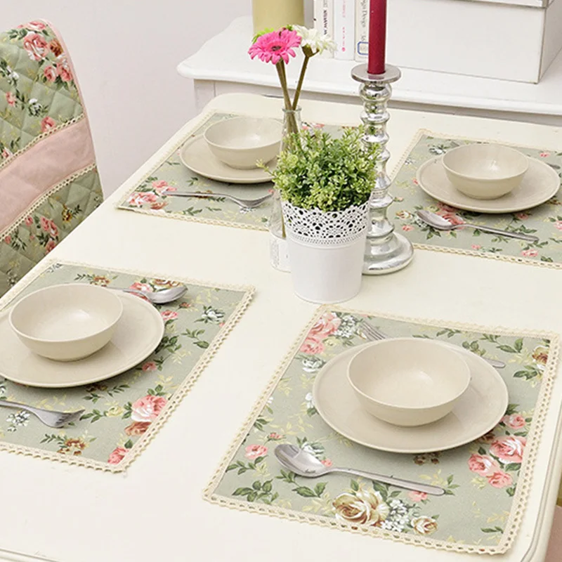 Fashion Flower Print Coasters Disc Pads Bowl Pad Mats Table Cloth