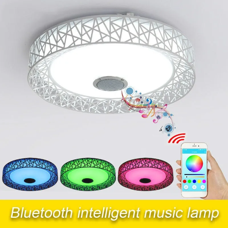 

LED Smart Bluetooth Music Ceiling Light Color Changeable APP Control Music Lamp Home Room Decor Pattern Iron Acrylic Fixture 28W