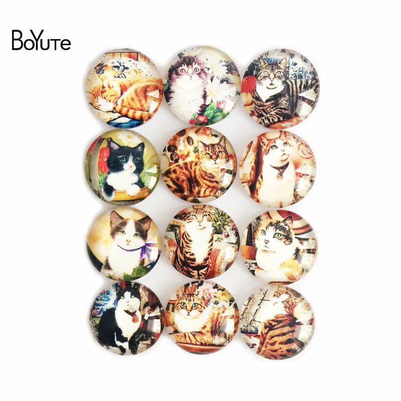 BoYuTe Mix изображение Cabochon Cat Flatback Круглый Стеклянный кабошон выводы для изготовления ювелирных изделий