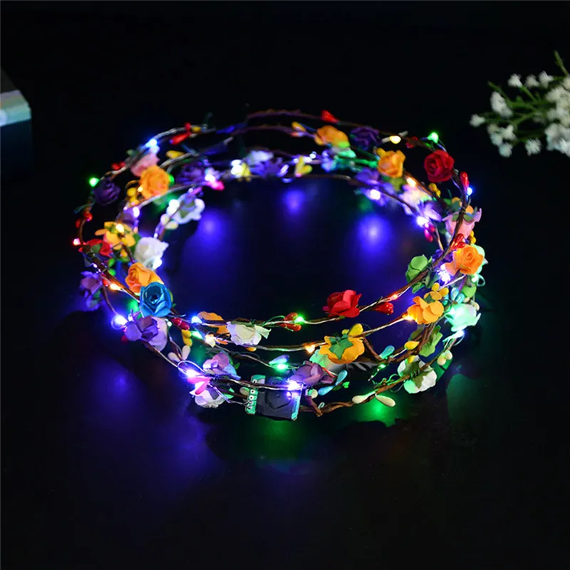 Lighting Garland Flashing Led Flower Headband Garland For Women Girls Glow Party Wedding Decoration