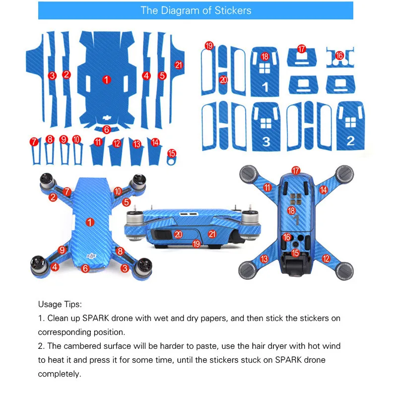 Углеродное волокно обёрточная бумага водонепроницаемый наклейки для DJI SPARK аксессуары роскошный Futural цифровой J03T