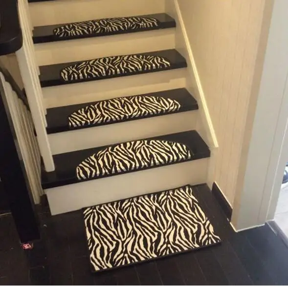 Zebra Leather Carpet For Stair Non-slip Floor Staircase Carpets Doormat black and white Mosaic Stair Treads Protector mat 5pcs Zebra Leather Carpet For Stair Non-slip Floor Staircase Carpets Doormat black and white Mosaic Stair Treads Protector mat 5pcs