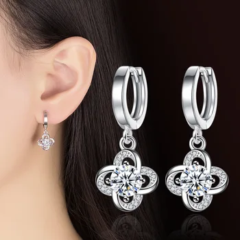 

Fanqieliu Cute Clover Flower Zircon Earrings Female Fine Jewelry 925 Sterling Silver Drop Earrings For Women FQL193218