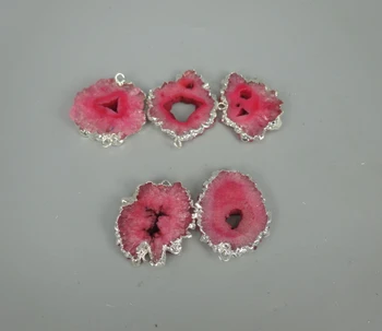 

4pcs/lot Druzy Stone Slice Beads Crystal Geode Druzy Point Pendants Dyed Geode Stone Necklace Pendant Drusy Pendants
