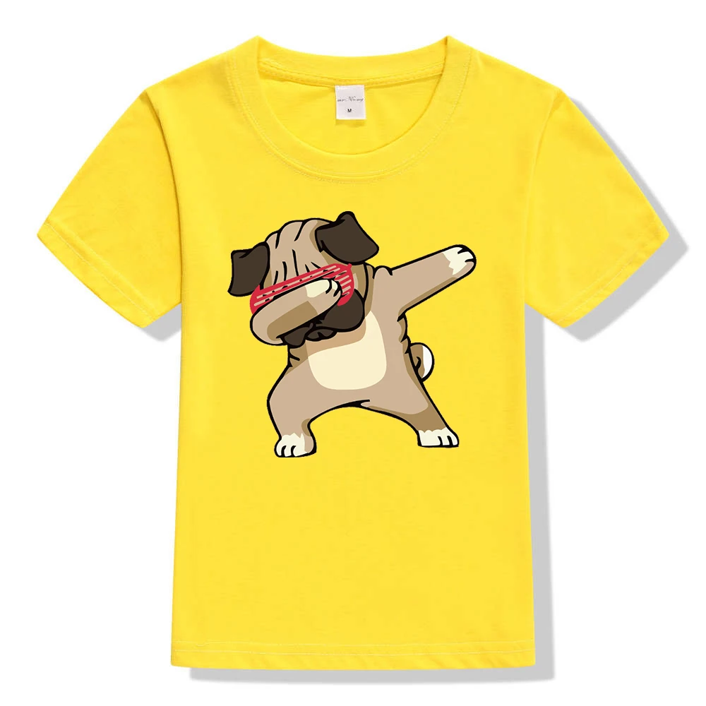 8 цветов, футболка с Мопсом/единорогом, милая хлопковая Футболка для девочек с забавной собачкой, модные футболки в стиле хип-хоп с мультяшным принтом - Цвет: 44A5-KSTYE-