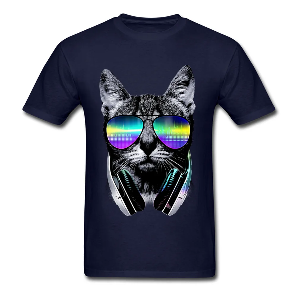 Music Lover Cat V.II O Neck T-Shirt Autumn Tops Shirt Short Sleeve Hip Hop Pure Cotton Casual Sweatshirts Printed Mens Music Lover Cat V.II navy