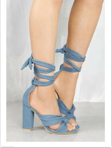 blue lace up sandals