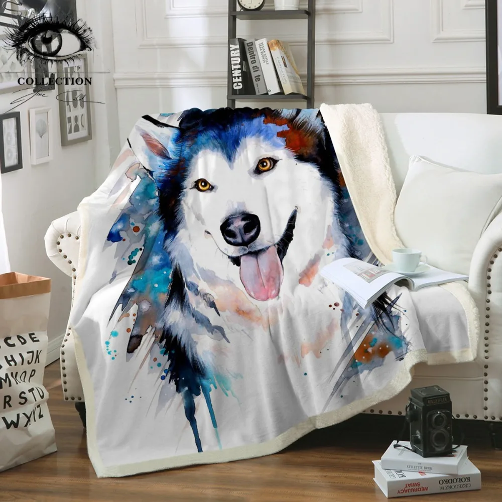 

Husky by Pixie Cold Art Microfiber Bed Blanket Animal Printed Throw Blanket Watercolor Cute Dog Pet Bedspreads 150x200cm