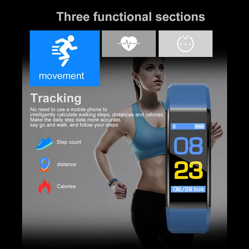  115 PLUS Smart Wristbands Waterproof Sports Smart Band Color Screen Bluetooth Smart Heart Monitor B - 32987238214