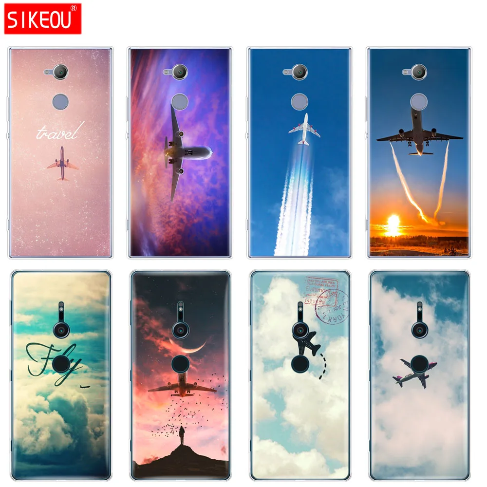 

silicon Cover phone Case for sony xperia XA1 XA2 ULTRA PLUS L1 L2 XZ1 XZ2 compact XZ PREMIUM the airplane flying into the sunset