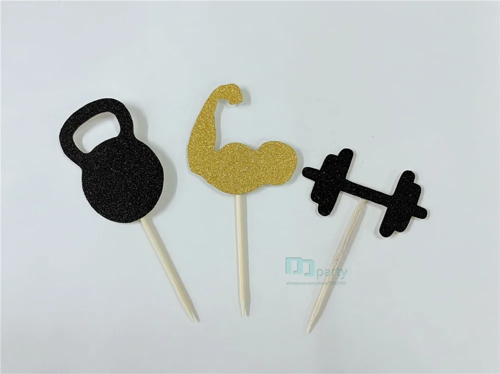 12pcs Gym Theme Party Decorations Weight Lifting Cupcake