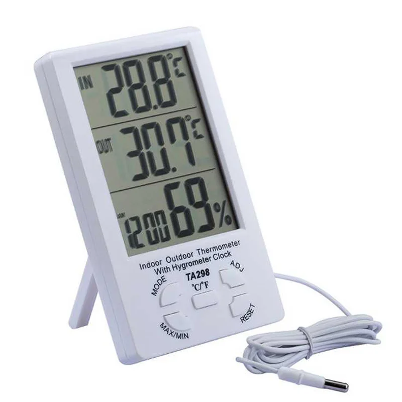 

Digital LCD Thermometer Hygrometer Temperature Humidity Meter Indoor Outdoor home desk alarm clock electronic thermometer probe