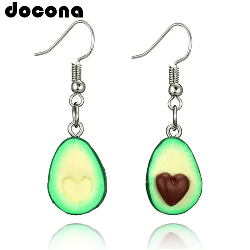 

docona Green Color Cute Avocado Drop Earring for Women Girl Cartoon Fruit Piercing Pendant Earring Statement Jewelry 6045