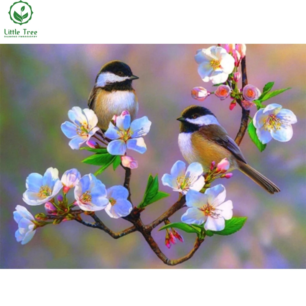 new hot sale 5d diamond painting cherry blossom chickadees bird mosaic