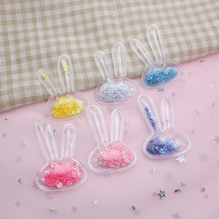 10 шт./лот Kawaii Кролик голова ПВХ прозрачные аппликации с красочными блестками DIY