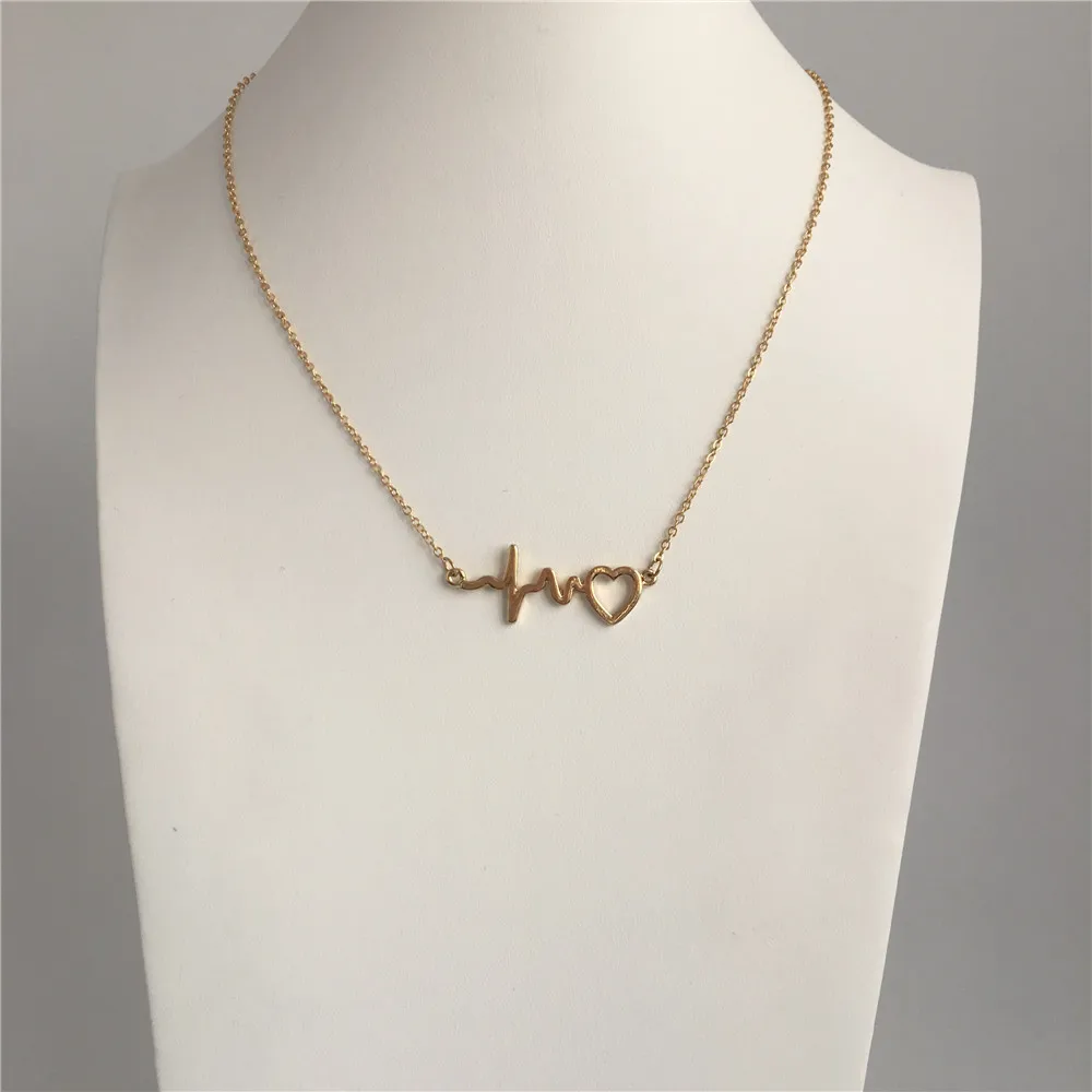 

LOVELY WOMEN NECKLACE GOLD COLOR PLATING HEART ELECTROCARDIOGRAPHY PENDANT NECKLACE FOR WOMEN GIRL