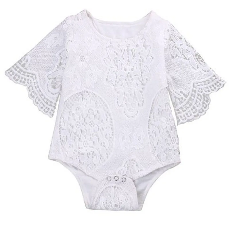 Lovely newbron Baby Girls White ruffles Sleeve one-piece Romper cotton Infant Lace Hollow out Jumpsuit Clothes Sunsuit Outfits