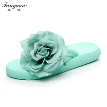2017 Summer Solid Mint Green Slippers Low Wedge Heels Woman Flip Flops Flower Platform Slippers Beach Sandals