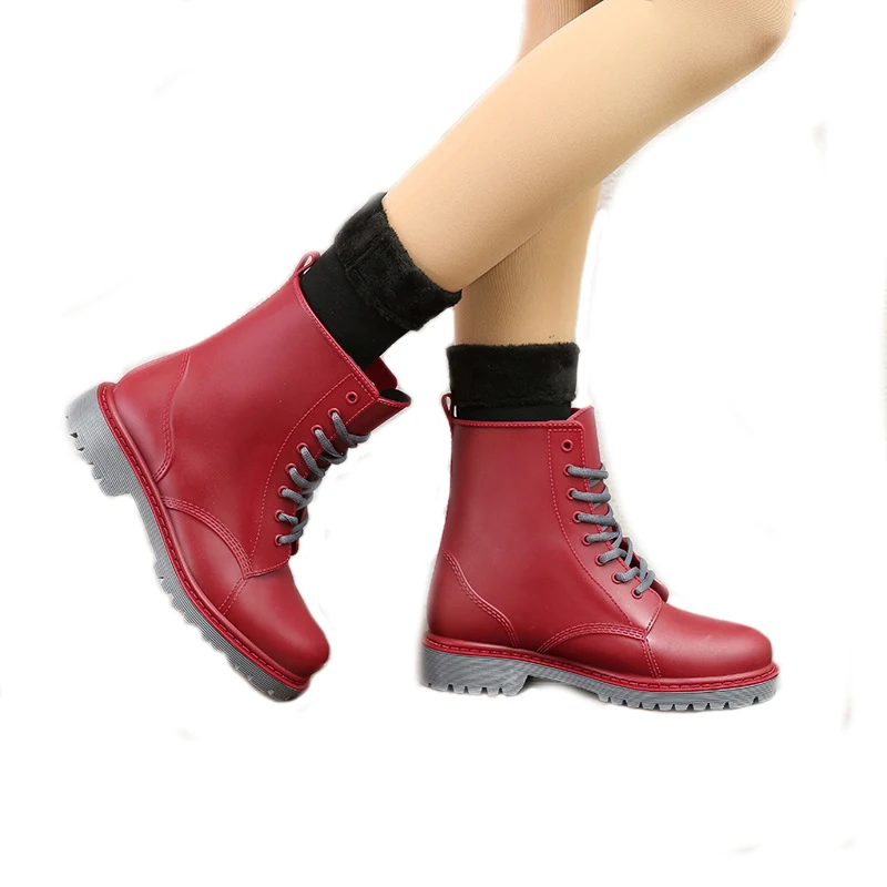 Aleafalling дизайн непромокаемые сапоги; водонепроницаемая обувь; женские резиновые сапоги с кружевным рисунком; ботильоны со шнуровкой сапоги хорошее качество Botas Chundong809