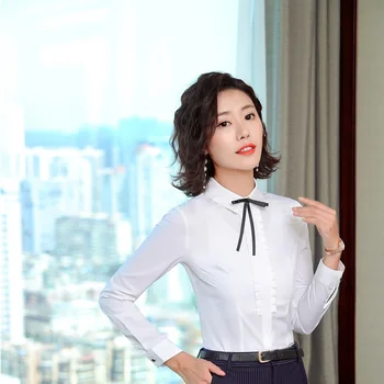 

Long Sleeve Formal Blouses Shirts 2018 Spring Fall for Women Business Work Wear Female Blouse and Tops With Tie Uniforms Designs