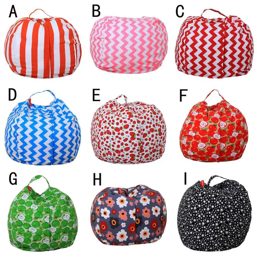 

2018 Kids Stuffed Animal Plush Toy Storage Bean Bag Soft Pouch Stripe Fabric Chair Red DE28