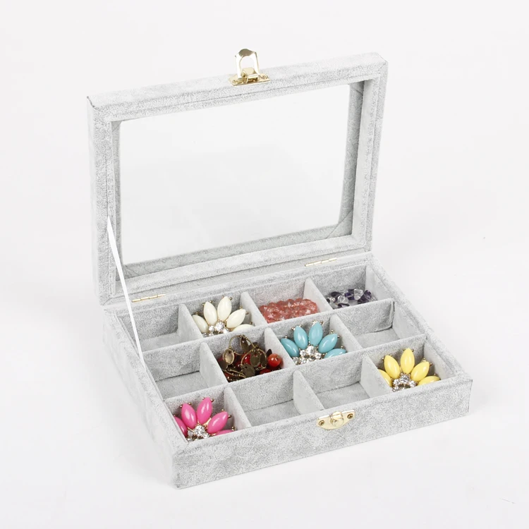 2 Wholesale Glass Top Lid Black 8 Row Ring Display Portable Storage Boxes Cases