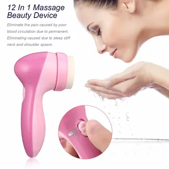 

12 in 1 Female Pink Multifunction Electrical Facial Cleansing Brush Face Body Massager Kit with Skin Cleaning Sponge Face Care
