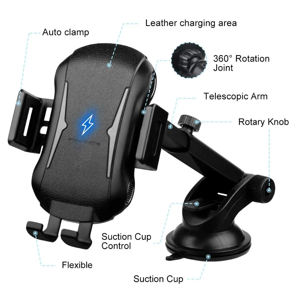 DCAE Qi Беспроводное зарядное устройство для автомобиля крепление 10 Вт быстрый автоматический зажим вентиляционное отверстие держатель телефона для iPhone 11 XS XR X 8 samsung S10 S9 S8