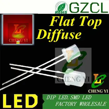 

Free shipping Dip 5mm flat top led RED diffuse light emitting diode 620-625nm 1.8-2.2nm milky white led diode