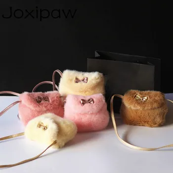 

New Girls Kids Purse Bowknot Mini Artificial Fur Handbags Cross Body Comfortable Cute Handbag Joxipaw