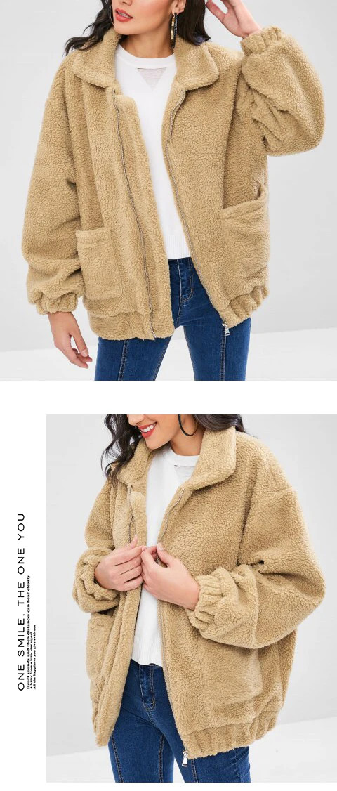 Long-sleeved zipper plush jacket jacket European and American solid color women's sweater with pocket 9236 (1)