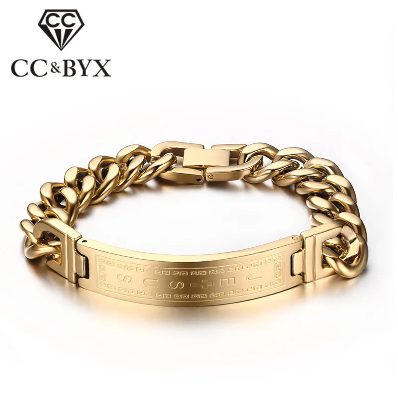 

CC Bangles Bracelets For Men Yellow-Gold & Silver Color Cross Bending Brand Titanium Steel Magnet Bracelet Drop Shipping BR-002