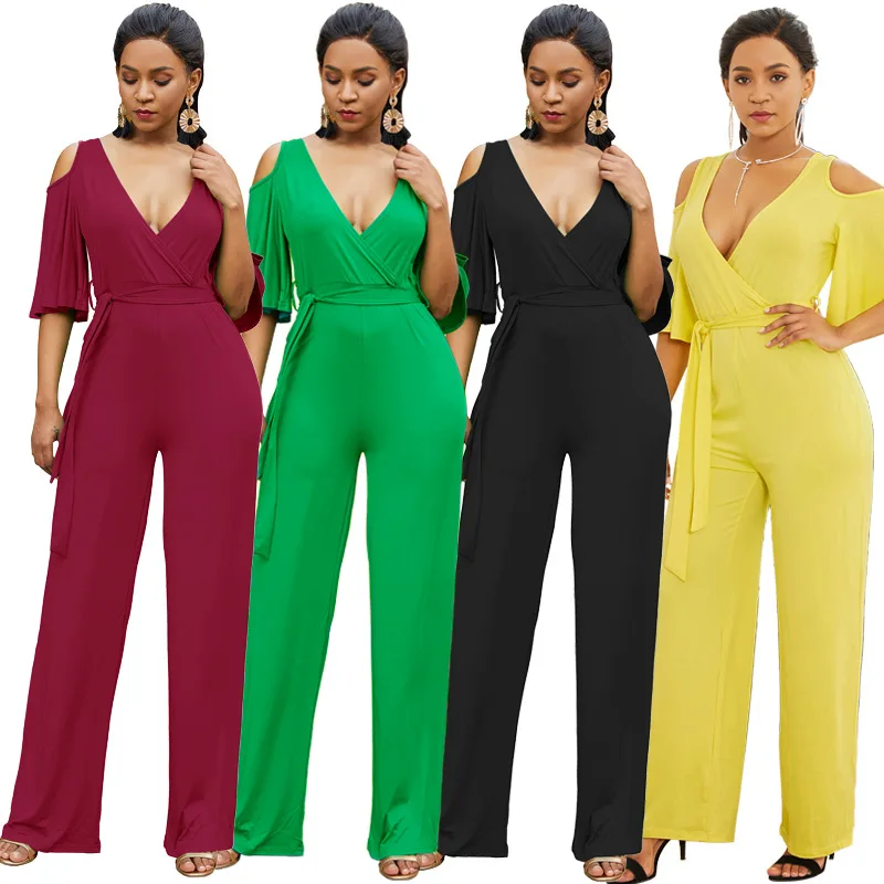 

New women jumpsuits & rompers causalsexy hot V-neck fashion sashes jumpers European and American style hot selling for ladies