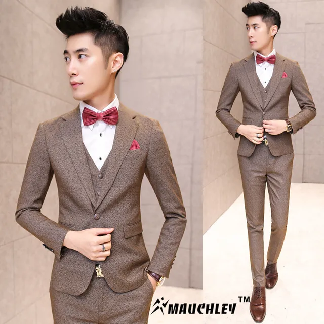 MAUCHLEY 3 Piece/Set Men Suits Korean Suit Of High Grade Fabric Three