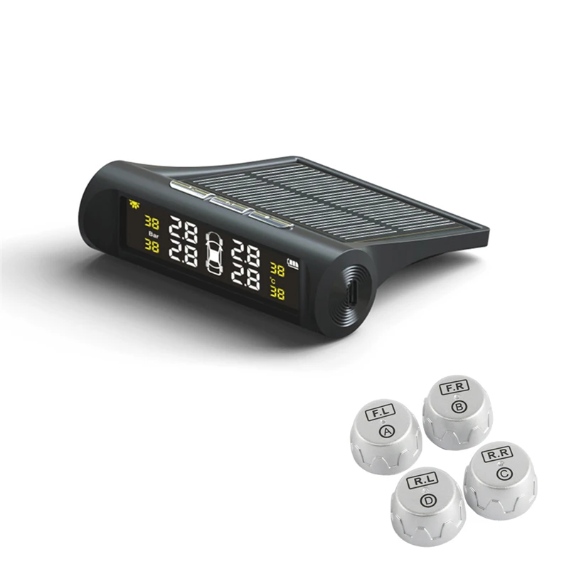 

TP880 TPMS Auto Solar Energy Car Tyre Temperature Alarm Tire Pressure Monitoring System With 4 External Sensors Anti-Thef LED