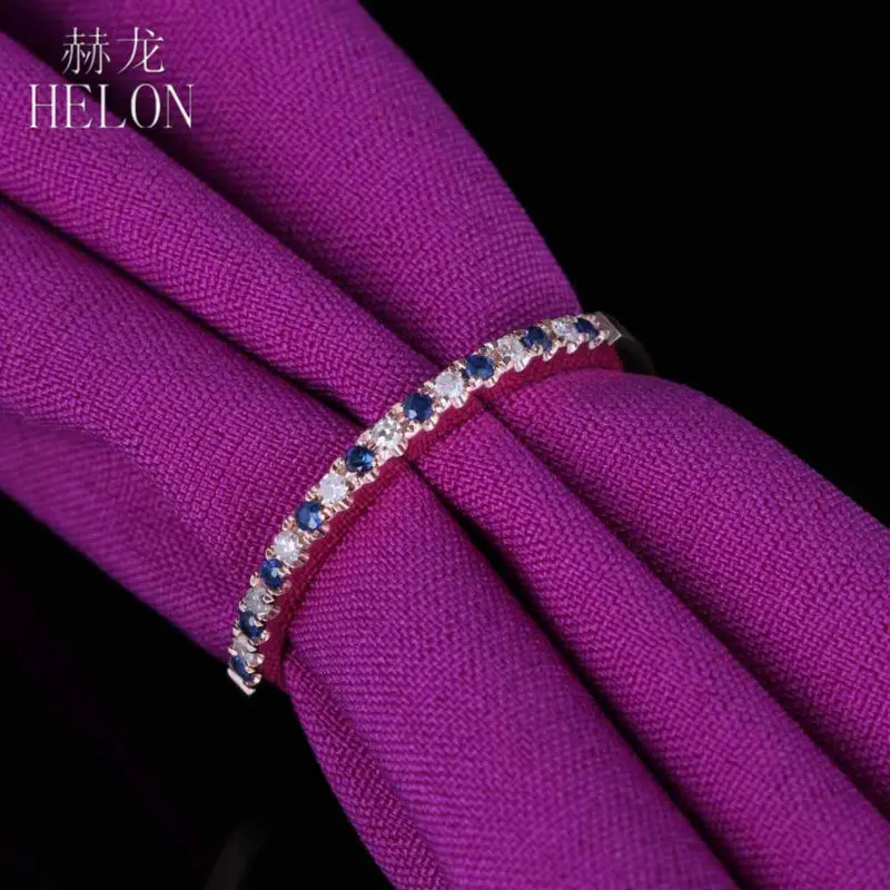 HELON Genuine Natural Diamonds & Sapphires Ring Solid 14k Rose Gold Wedding Ring gemstone ring For Women Trendy Fine Jewelry
