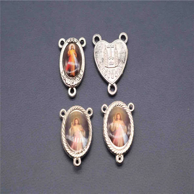 Catholic rosary necklace triangle medallion attachment. Various Saint Mary Jesus Christ icon triangle necklace rosary medal