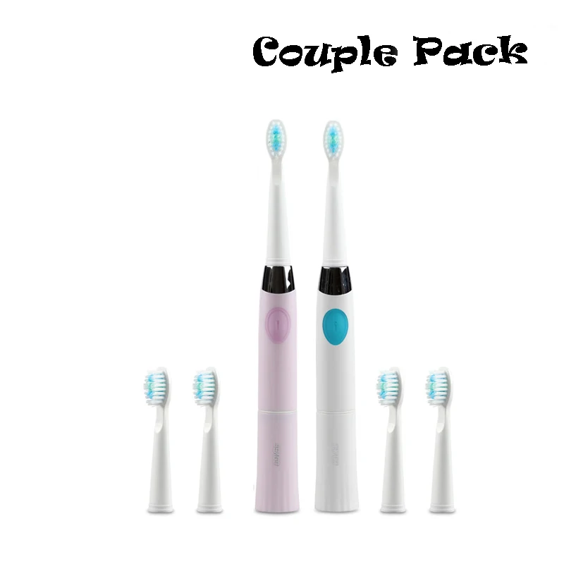 

SEAGO 2PCS Couple Pack Sonic Toothbrushes Battery Toothbrush 3 Replacement Brush Heads Timer Teeth Tooth Brush Waterproof SG503