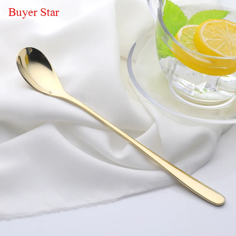 Pale Gold 2pcs Новейшая модель; столовая посуда Льда Ложки посуда ложки с длинной ручкой, розовые золотые столовые приборы 2 шт./компл. черного и золотого цвета 18/8 Нержавеющая сталь Еда набор серебряных изделий - Цвет: Pale Gold 2pcs
