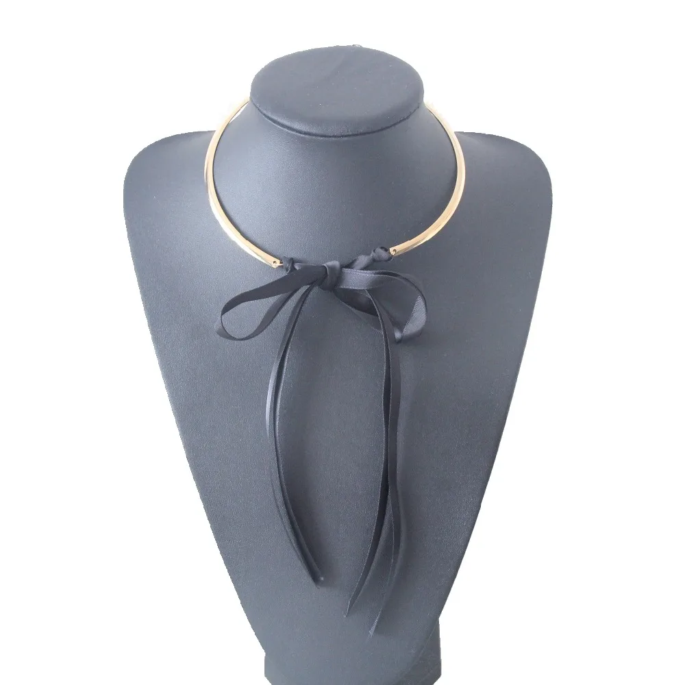 

CirGen 2018 New Long Ribbon Bowknot Tassel Gold Color Choker Body Fashion Women Statement Bijoux Necklace Jewelry Collar,E71