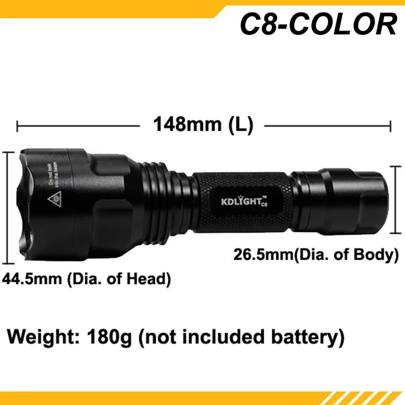 KDLITKER C8-COLOR Cree XP-E2 красный 620nm 320 люмен Кемпинг Охота светодиодный фонарик-черный(1 х 18650