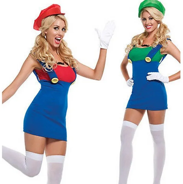 women adult super plumber bros fancy dress workwoman hen party halloween costume