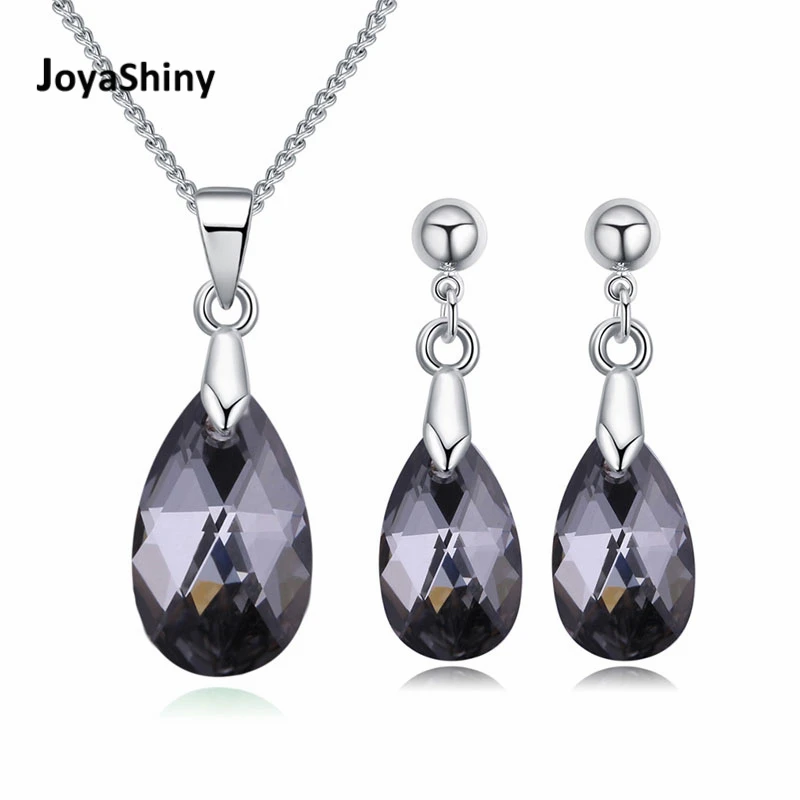 

2018 Joyashiny Original Crystals From Swarovski Jewelry Sets Mini Water Drop Pendant Necklaces Earrings For Women Lovers Gift