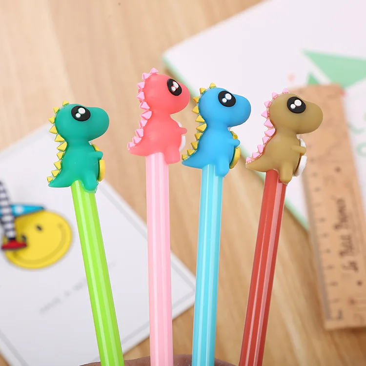 40 pcs Creative stationery dinosaur silica gel head neutral pen cute cartoon learning office water-based signature pen silica gel rubber cup limiter water cup limiter holder insert cup limiter durable fitment