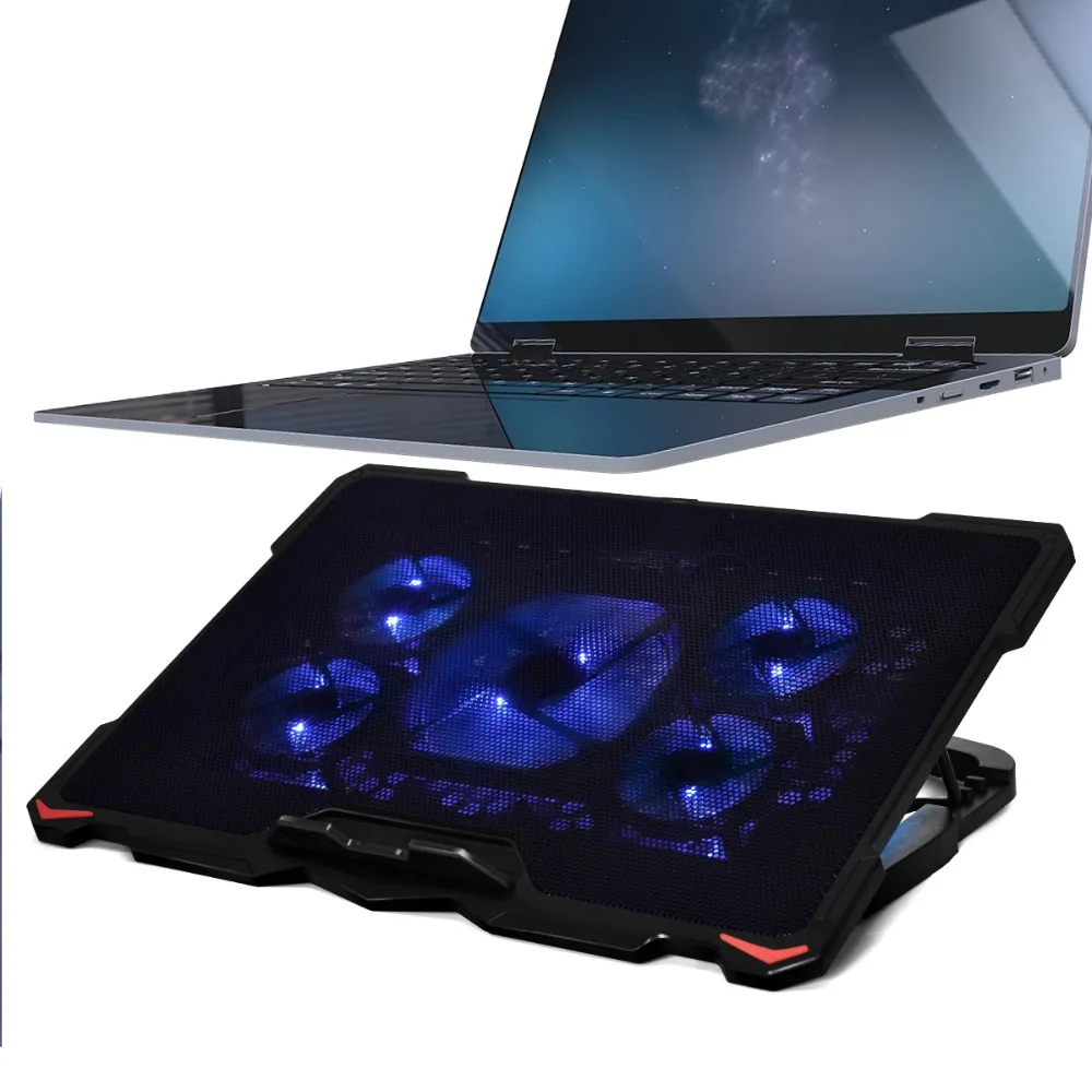 

Laptop Cooling Pad,USB Powered Silent Gaming Laptop Notebook Cooler Cooling Pad Stand with 5 Fans Blue LED Lights for MacBook
