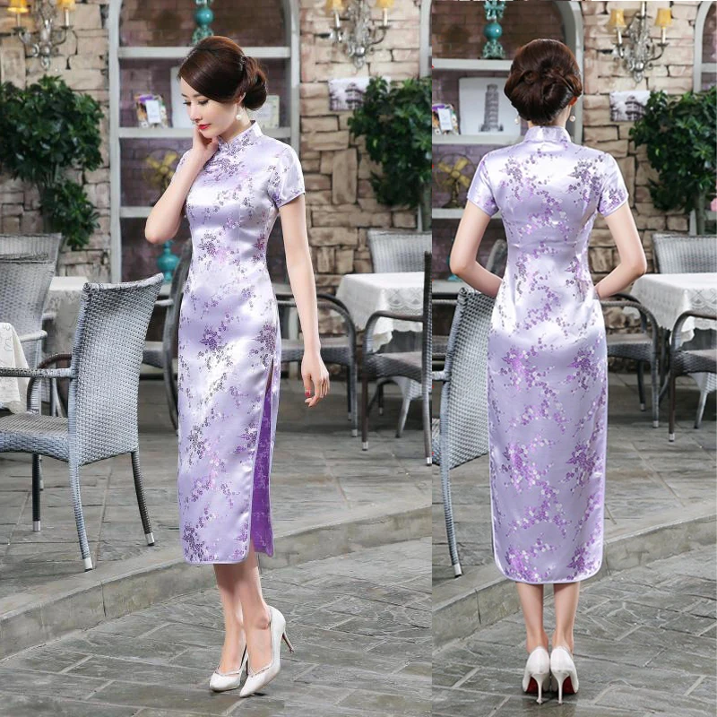 Черный, красный китайское традиционное платье Для женщин Cheongsam Qipao летние шорты рукавом длинное платье цветок размеры S M L XL XXL 3XL 020204