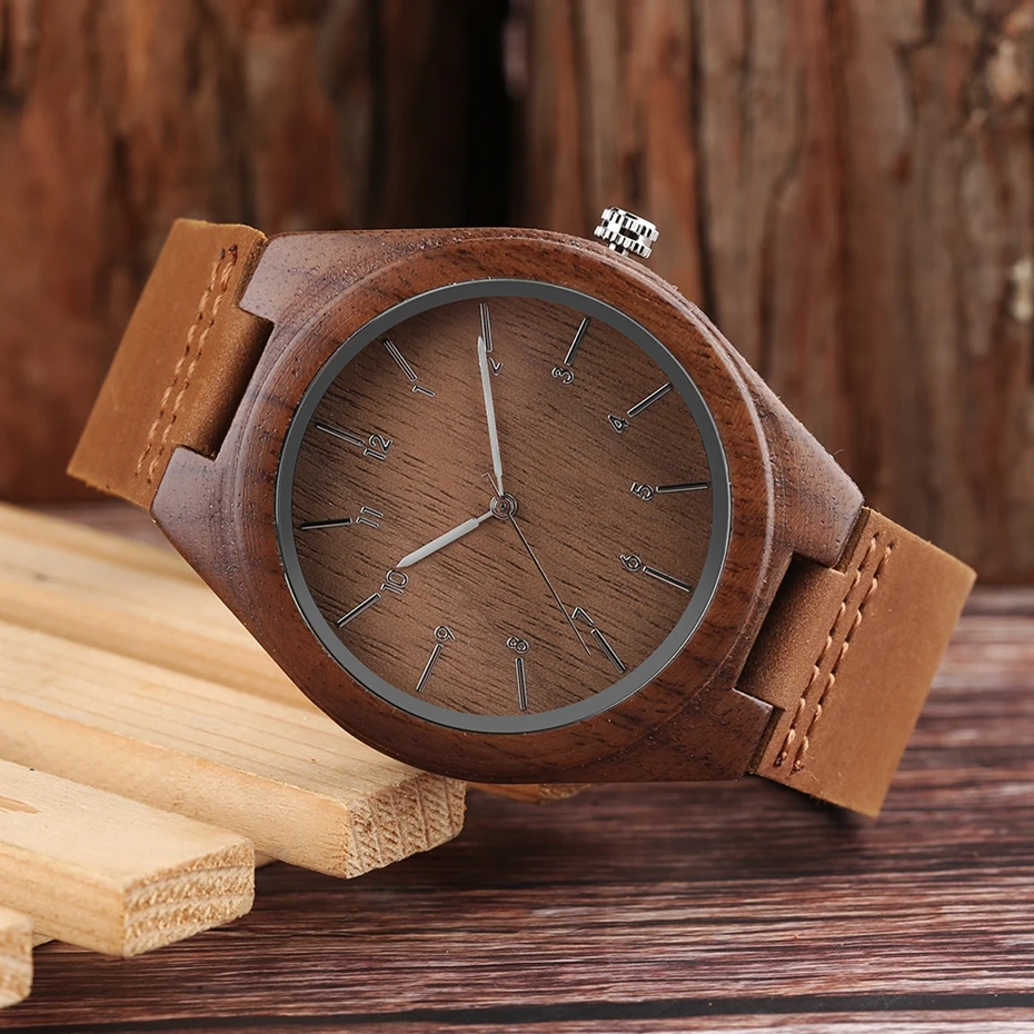 Men's Ebony Wood Black Watch Analog Quartz Watches Man Handmade Bamboo hombre Wristwatch with Genuine Leather Band Gifts for Men 2018 (22)