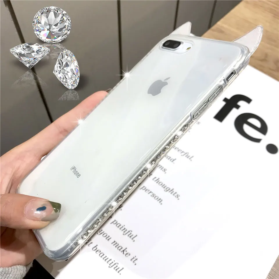 Силиконовый чехол из тпу с рисунком кошачьих ушей и бриллиантами для iphone 7 Plus