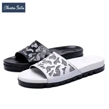 Christia Bella/летние модные мужские шлепанцы с блестками; большие размеры; мужские шлепанцы из натуральной кожи; повседневные мужские сандалии на плоской подошве; вьетнамки